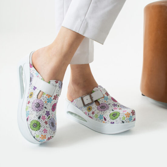 Анатомични работни чехли от естествена кожа с платформа /