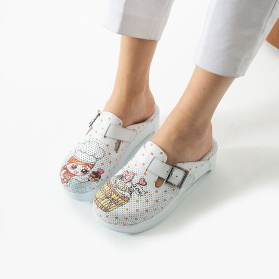 Анатомични чехли от естествена кожа с платформа за кухня /