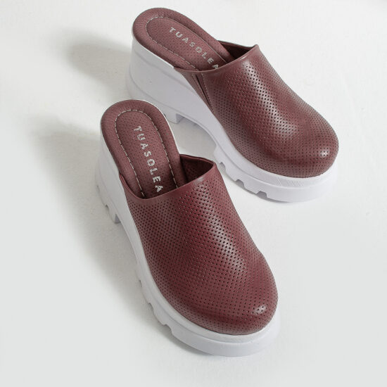 Marissa Анатомично червено кожено сабо на платформа /