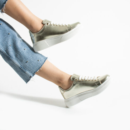 Timeless Gold Дамски анатомични златисти кецове от естествена кожа /