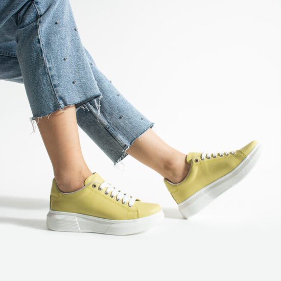 Alternative view of Дамски анатомични жълти кецове от естествена кожа