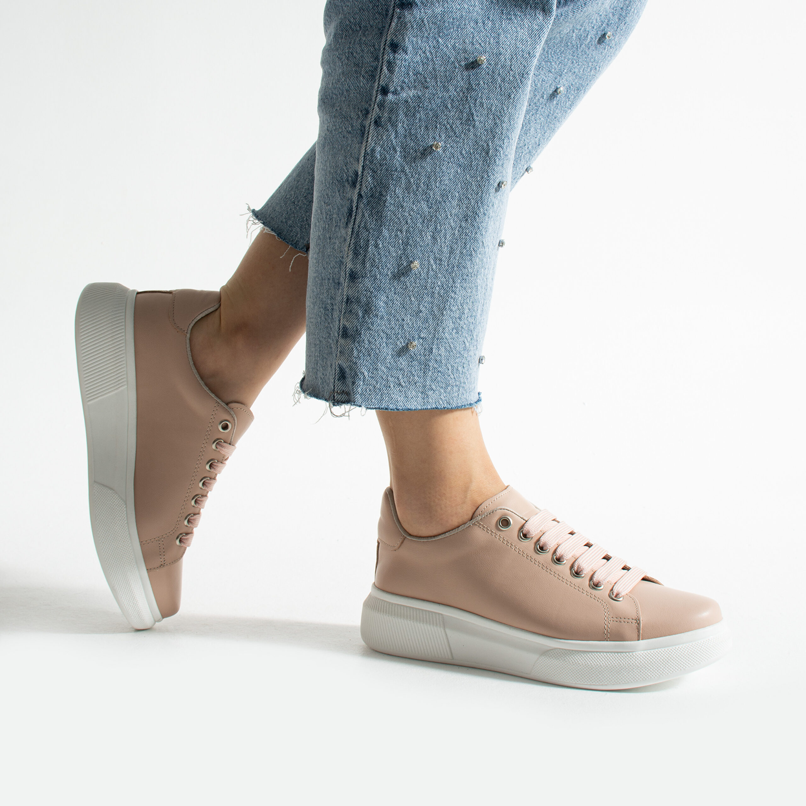 Дамски анатомични светлорозови кецове от естествена кожа Дамски кецове и сникърси 13 Дамски анатомични светлорозови кецове от естествена кожа - Image 3