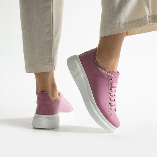 Дамски анатомични яркорозови кецове от естествена кожа /