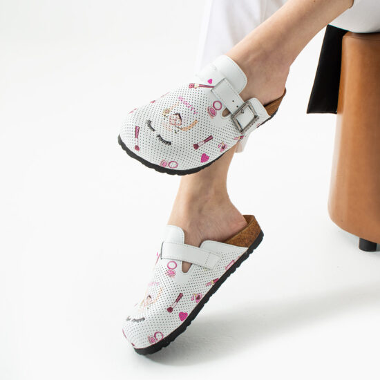 Работни ортопедични чехли от естествена кожа за козметик /