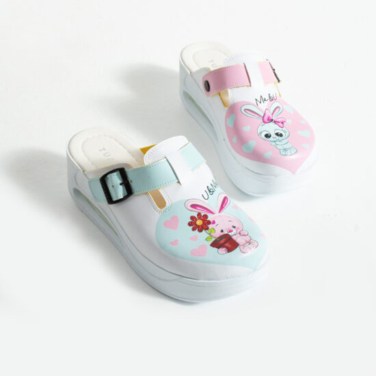 Bunnies Дамско цветно анатомично работно сабо на платформа /