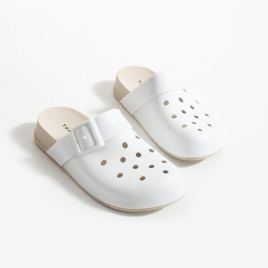 Бели дамски гумени чехли сабо с дупки /