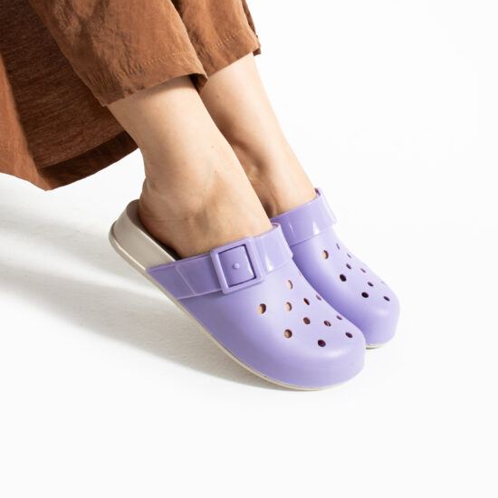 Alternative view of Лилави дамски гумени чехли сабо с дупки