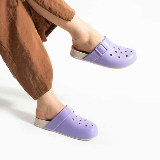 Лилави дамски гумени чехли сабо с дупки /