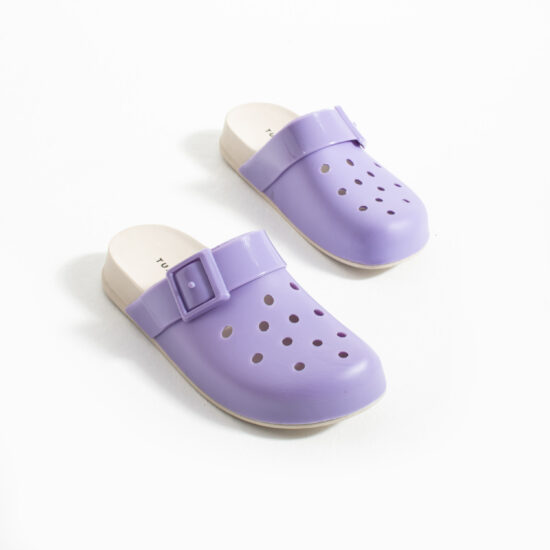 Лилави дамски гумени чехли сабо с дупки /