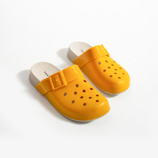 Оранжеви дамски гумени чехли сабо с дупки /