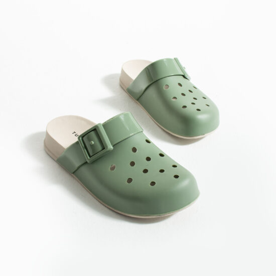 Clio Green Зелени дамски гумени чехли сабо с дупки /