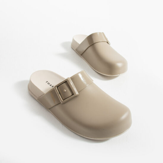 Luna Beige Бежови дамски затворени гумени чехли сабо /