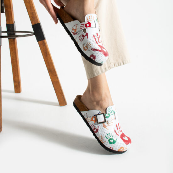 Hand Print Дамски ортопедични чехли от естествена кожа /