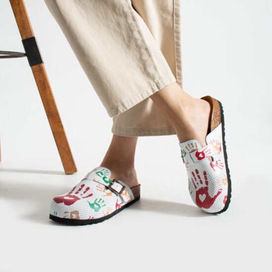 Hand Print Дамски ортопедични чехли от естествена кожа /