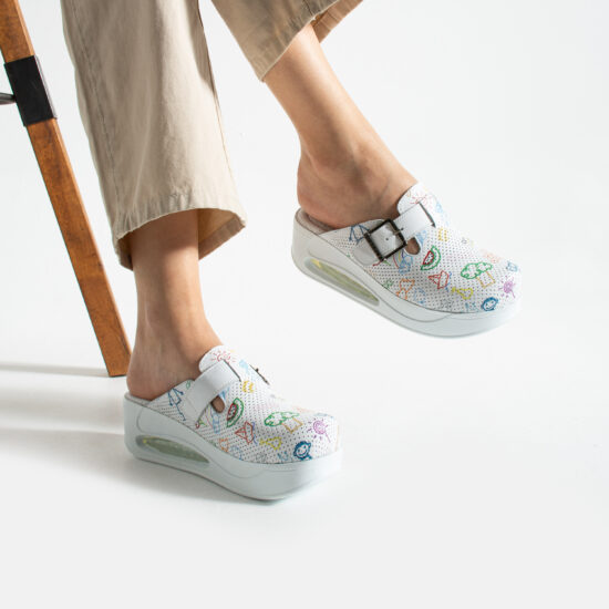 Alternative view of Цветни анатомични чехли от естествена кожа на платформа