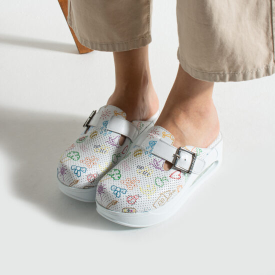 Цветни анатомични чехли от естествена кожа на платформа /