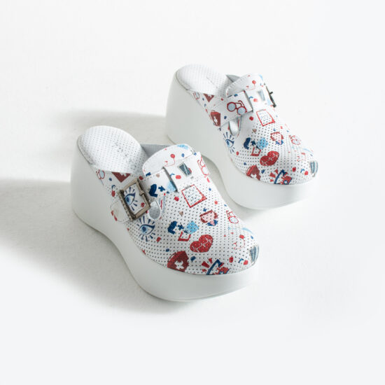 Guardian Бели анатомични медицински чехли на платформа от естествена кожа /