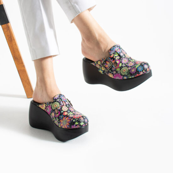 Alternative view of Цветни анатомични чехли на платформа от естествена кожа