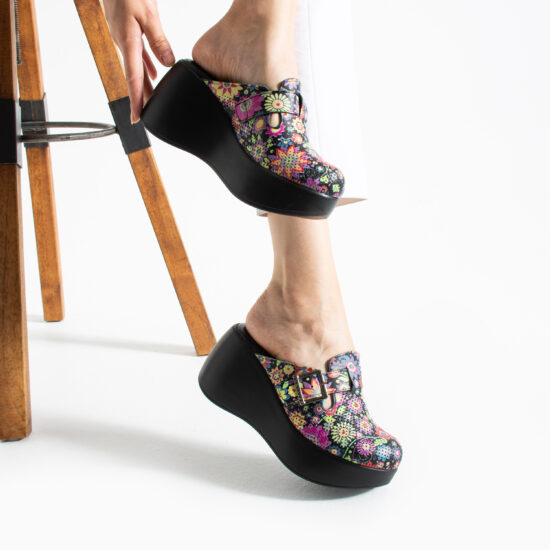 Цветни анатомични чехли на платформа от естествена кожа /