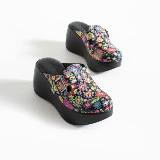 Цветни анатомични чехли на платформа от естествена кожа /