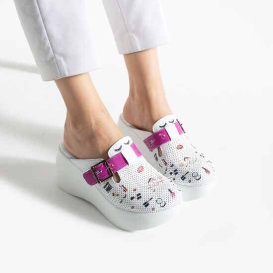 Бели анатомични  чехли на платформа за естетични салони от естествена кожа Анатомични чехли на платформа Салони и спа