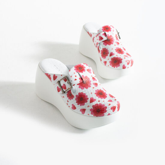 Дамски анатомични чехли на платформа от естествена кожа /