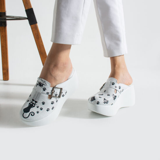 Дамски анатомични чехли на платформа от естествена кожа Анатомични чехли на платформа Шарени