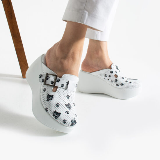 Дамски анатомични чехли на платформа от естествена кожа /