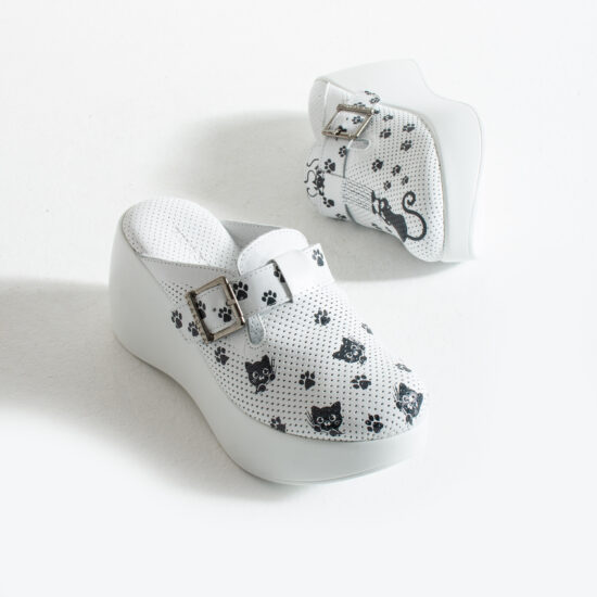 Дамски анатомични чехли на платформа от естествена кожа /