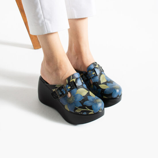 Дамски анатомични чехли на платформа от естествена кожа Анатомични чехли на платформа Шарени