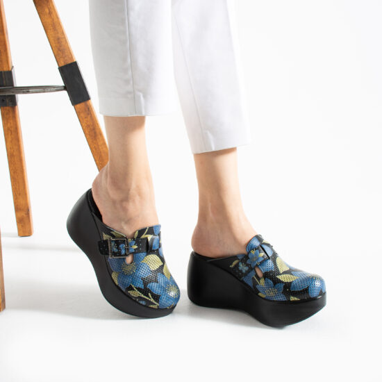 Gold Lilium Дамски анатомични чехли на платформа от естествена кожа /