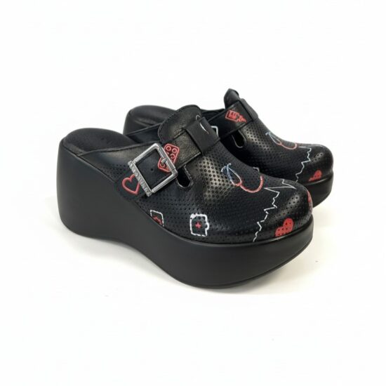 Черни анатомични медицински чехли на платформа от естествена кожа /