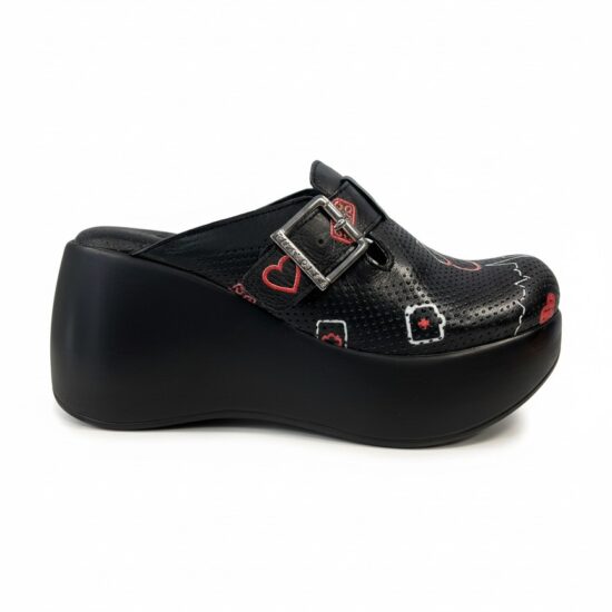 Черни анатомични медицински чехли на платформа от естествена кожа /