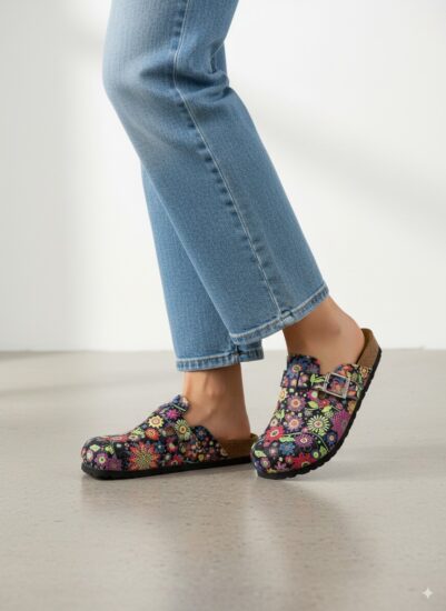 Дамски ортопедични чехли от естествена кожа Весели чехли Шарени