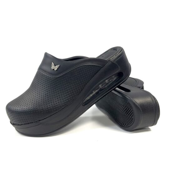 Comfort Black Дамски черни анатомични чехли на платформа от еко кожа /