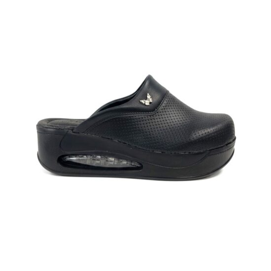 Comfort Black Дамски черни анатомични чехли на платформа от еко кожа /