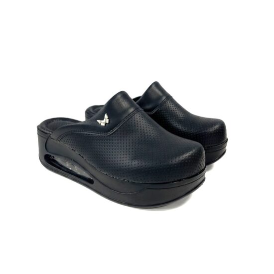 Comfort Black Дамски черни анатомични чехли на платформа от еко кожа /