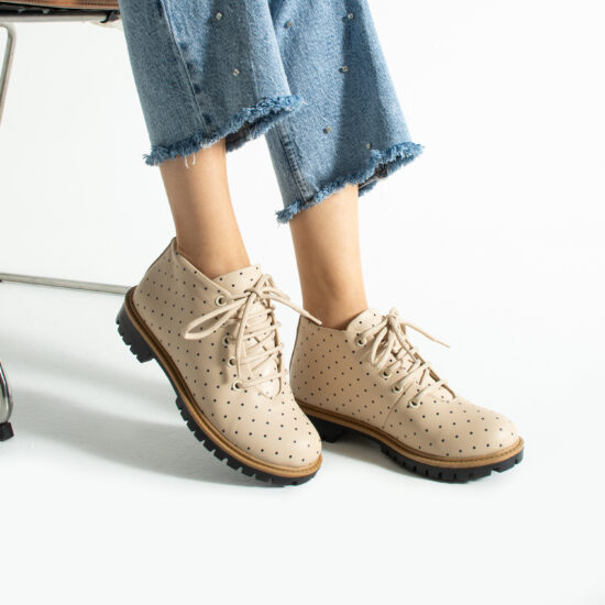 Дамски къси бежови боти от естествена кожа до глезена /