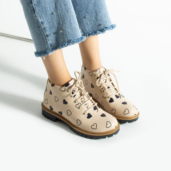 Дамски къси бежови боти от естествена кожа до глезена