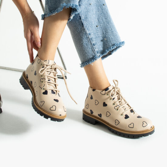 Alternative view of Дамски къси бежови боти от естествена кожа до глезена