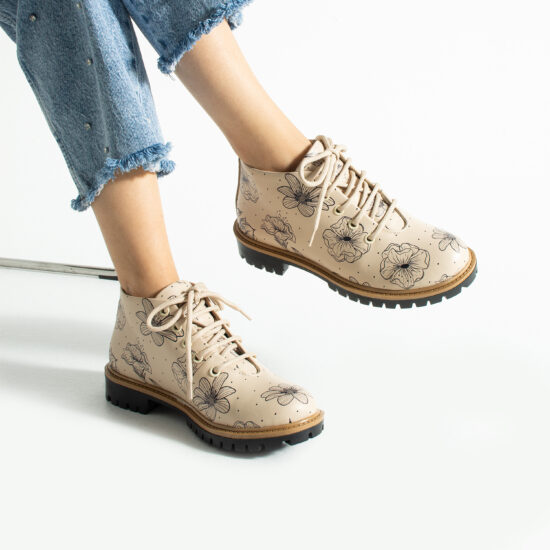 Дамски къси бежови боти от естествена кожа до глезена Дамски боти