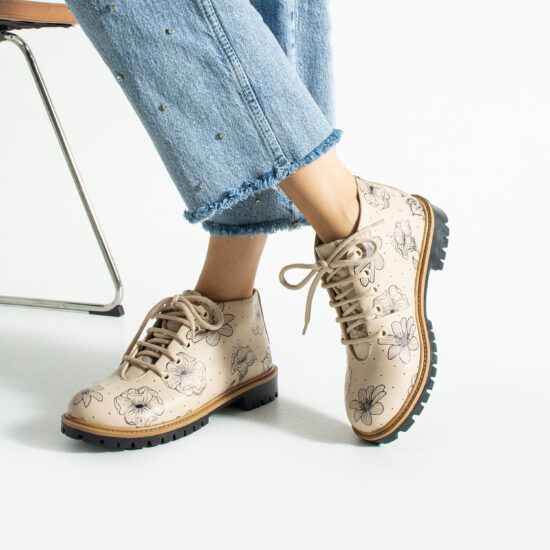 Botanica Дамски къси бежови боти от естествена кожа до глезена /