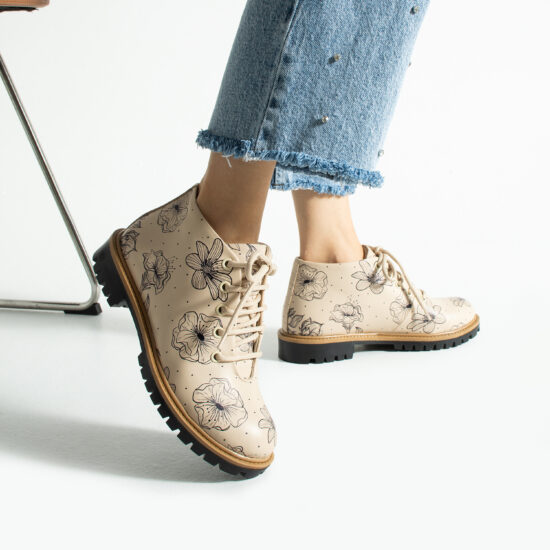 Botanica Дамски къси бежови боти от естествена кожа до глезена /