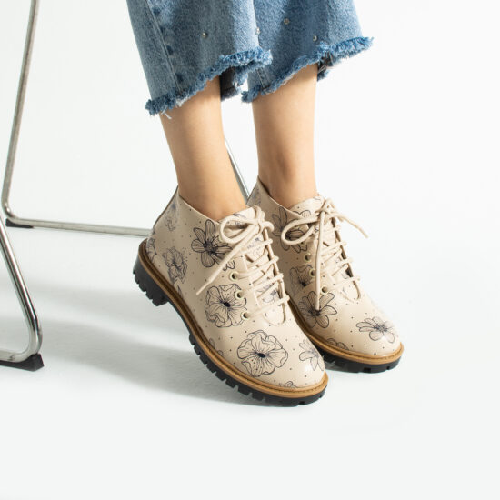 Botanica Дамски къси бежови боти от естествена кожа до глезена /