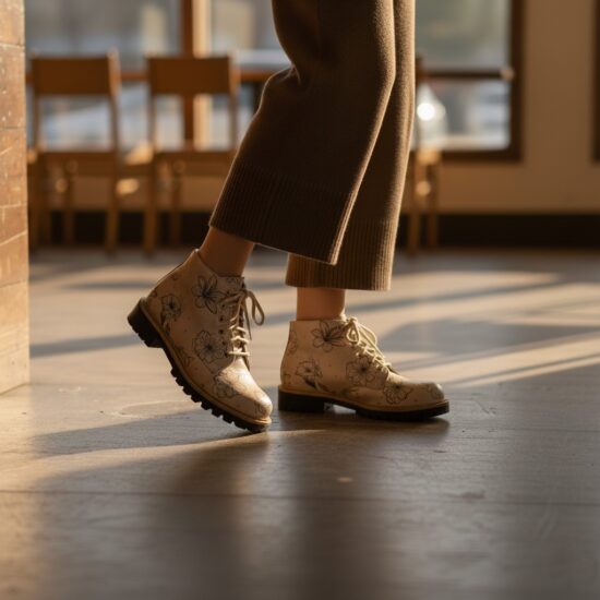 Botanica Дамски къси бежови боти от естествена кожа до глезена /