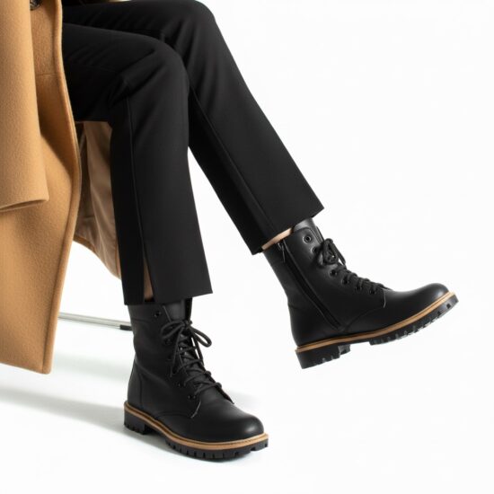 Alternative view of Дамски черни кубинки естествена кожа с цип