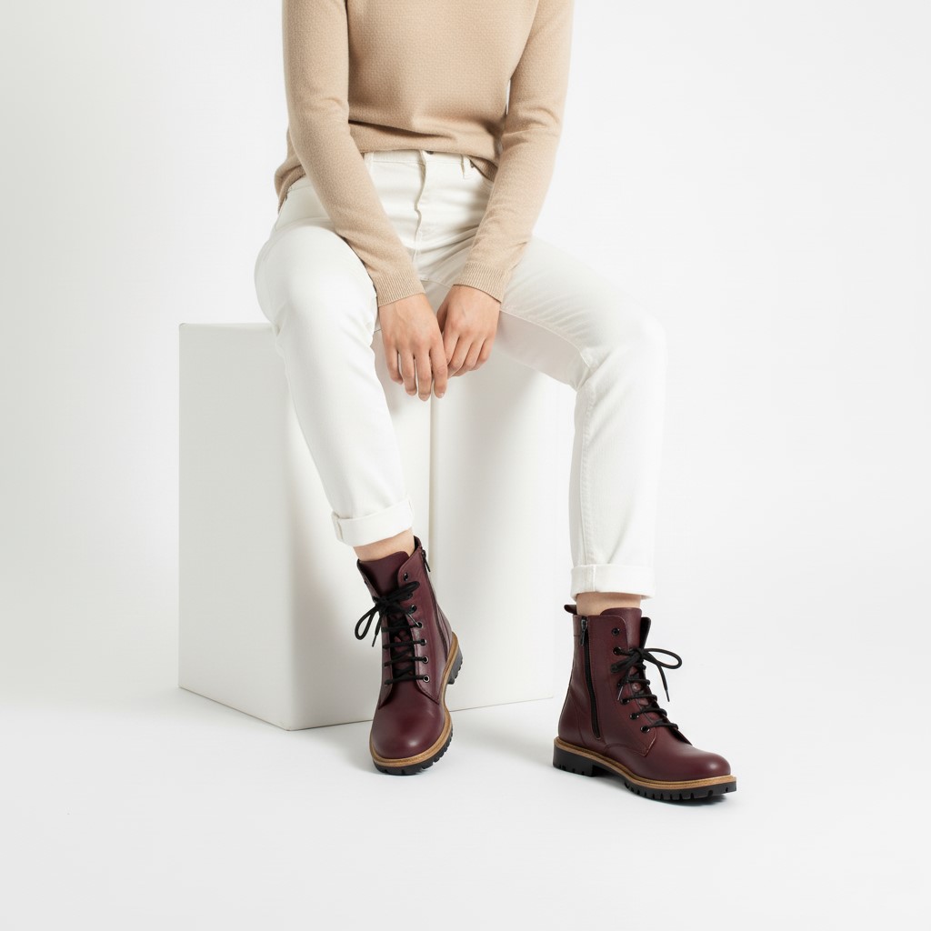 Дамски кубинки естествена кожа с цип в цвят бордо Дамски боти 13 Дамски кубинки естествена кожа с цип в цвят бордо - Image 3