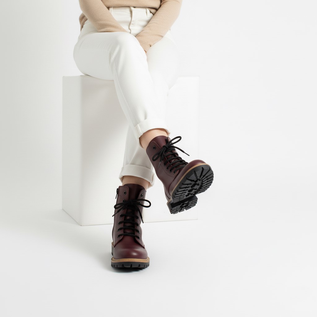 Дамски кубинки естествена кожа с цип в цвят бордо Дамски боти 14 Дамски кубинки естествена кожа с цип в цвят бордо - Image 4