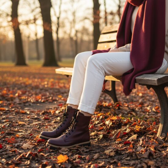 Essence Bordeaux Дамски кубинки естествена кожа с цип в цвят бордо /