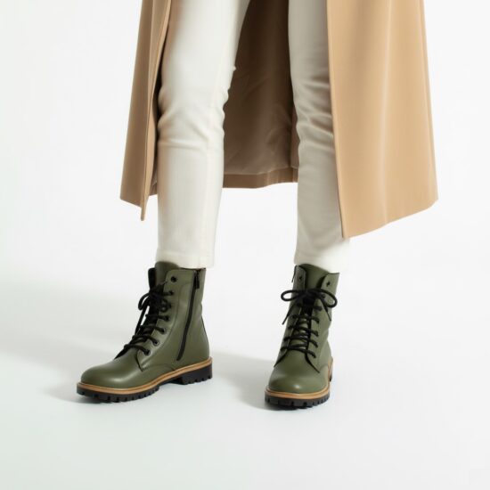 Alternative view of Дамски тъмнозелени кубинки естествена кожа с цип